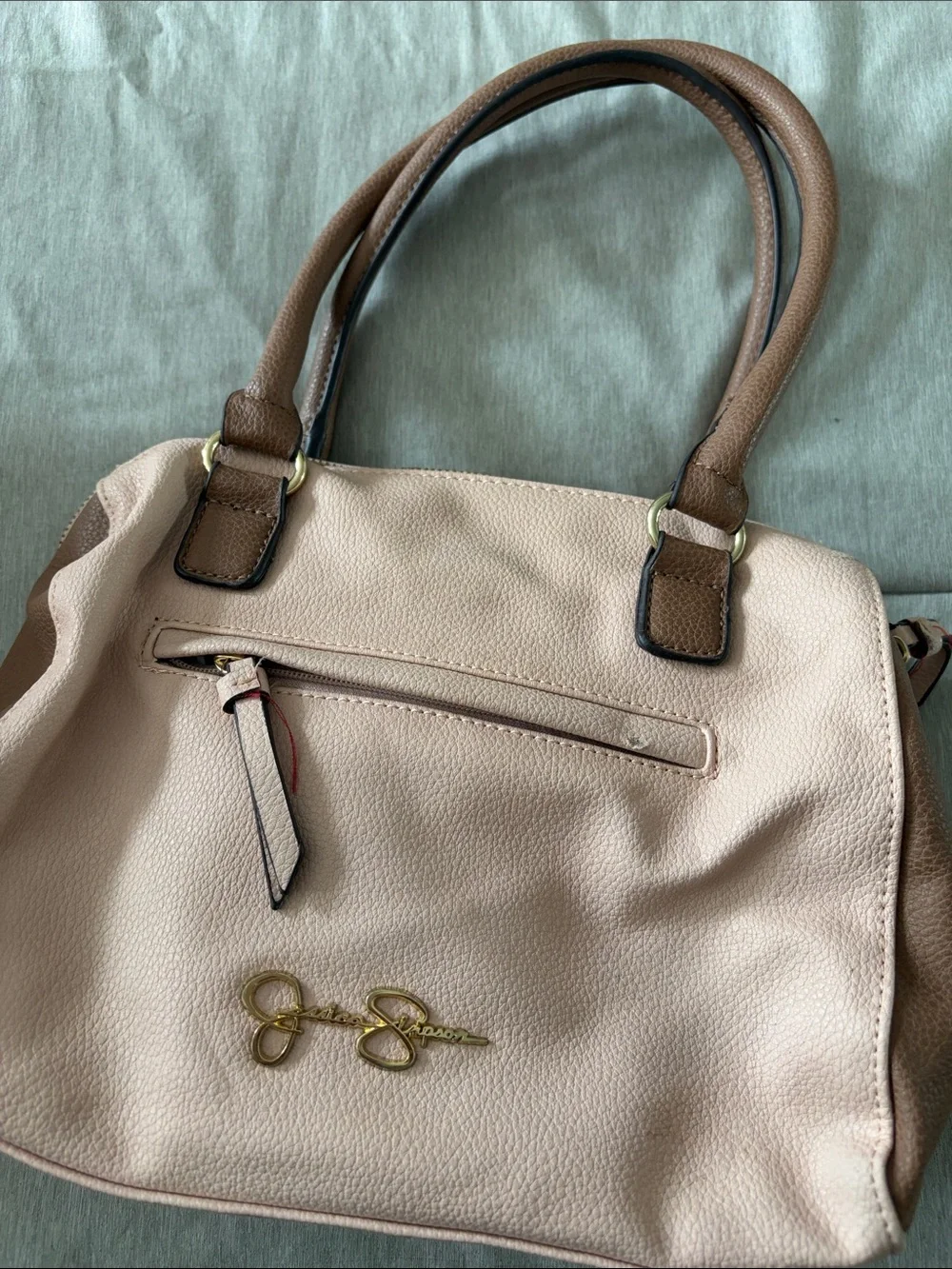 Jessica Simpson Two-Tone Pink and Taupe Pebble Leather Satchel